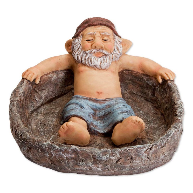 Bits and Pieces - Gnome Relaxing Pool - Elf Birdbath Garden Art Statue - Outdoor Garden Decor Sculpture - Image 1